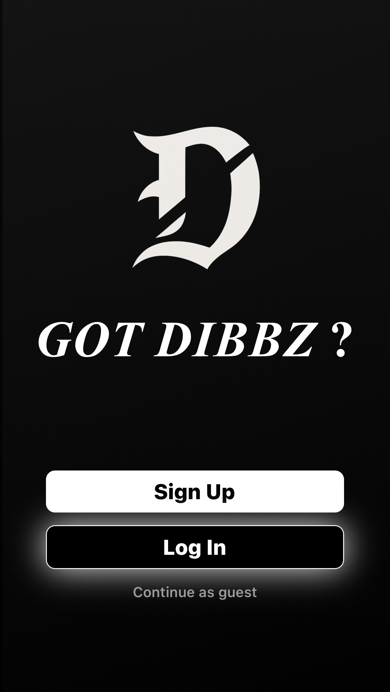 Dibbz login screen